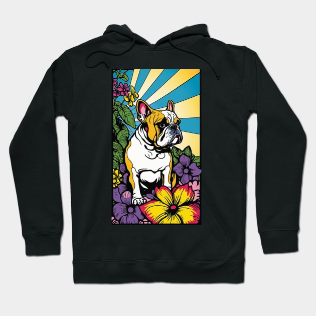 Bulldog Vibrant Tropical Flower Tall Retro Vintage Digital Pop Art Portrait 3 Hoodie by ArtHouseFlunky